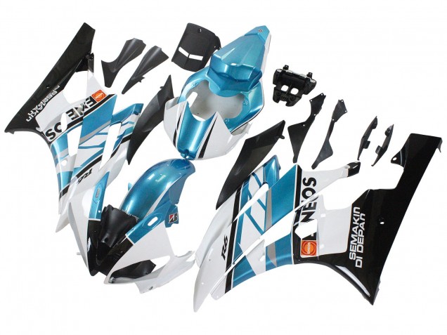 Yamaha YZF 600 R6 Motorrad Verkleidung 2006-2007 - Weiss Blau Schwarz Semakin Didepan ENEOS