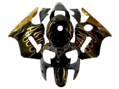 Kawasaki ZX12R Motorrad Verkleidung 2000-2001 - Glanzendes Schwarz Gold Flamme