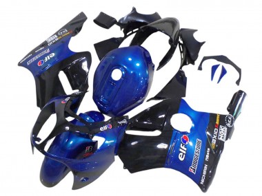 Kawasaki ZX12R Motorrad Verkleidung 2000-2001 - Blau Glanzendes Schwarz Elf Bridgestone