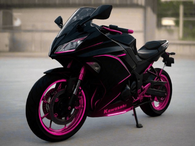 Kawasaki Ninja 650 EX650 Motorrad Verkleidung 2017-2019 - Glanzendes Schwarz Rosa Streifen