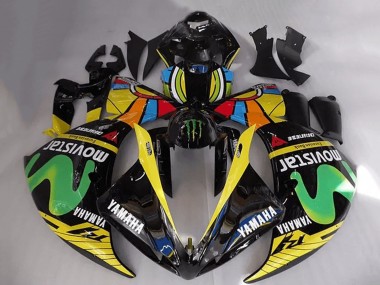 Yamaha YZF R1 Motorrad Verkleidung 2012-2014 - Glanzendes Schwarz Gelb Grun Weiss Blau MoviStar Monster