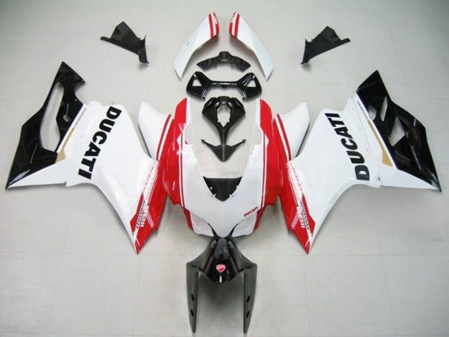 Ducati Panigale 1199 Motorrad Verkleidung 2011-2014 - Weiss Rot Glanzendes Schwarz Streifen