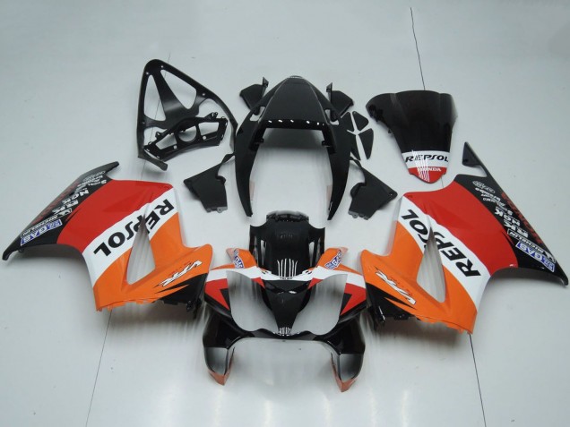 Honda VFR 800 Motorrad Verkleidung 2002-2013 - Orange Weiss Rot Glanzendes Schwarz Repsol