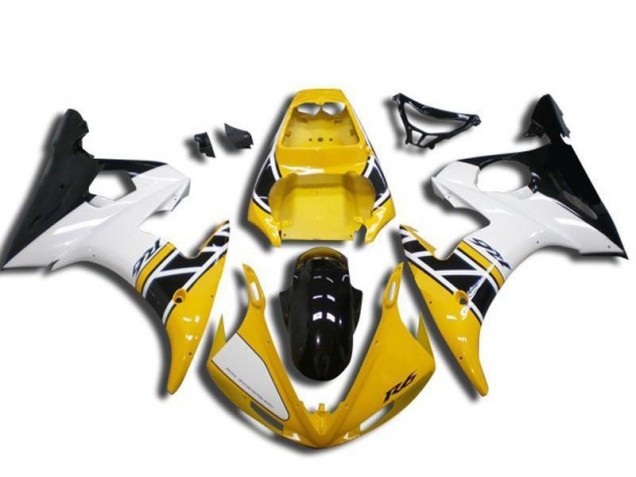 Yamaha YZF R6 Motorrad Verkleidung 2003-2004 - Gelb Weiss Glanzendes Schwarz