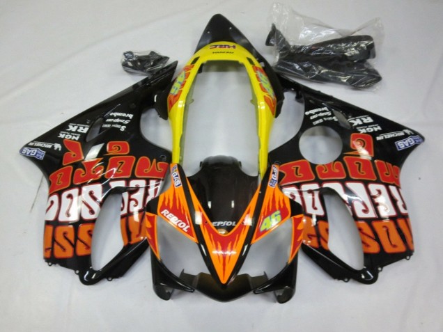 Honda CBR600 F4i Motorrad Verkleidung 2004-2007 - Gelb Orange Glanzendes Schwarz Rossi