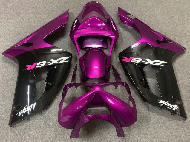 Kawasaki ZX6R Motorrad Verkleidung 2003-2004 - Lila Glanzendes Schwarz