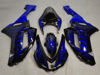 Kawasaki ZX6R Motorrad Verkleidung 2007-2008 - Schwarz Blaue Flamme