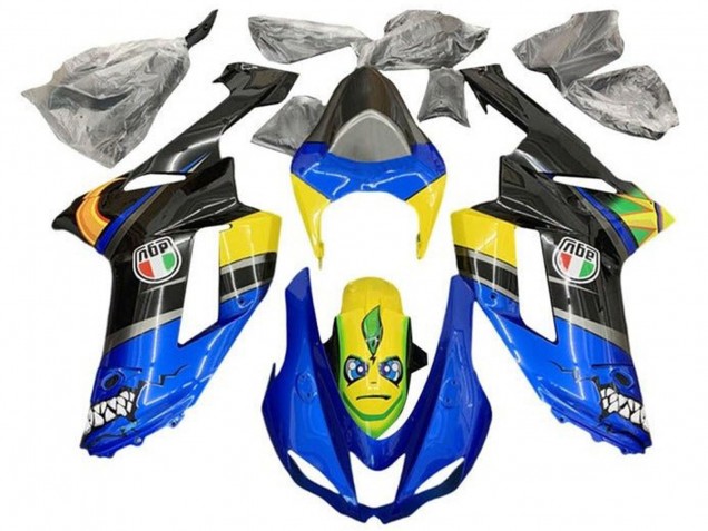 Kawasaki ZX6R Motorrad Verkleidung 2007-2008 - Blau Schwarz Gelb Hai
