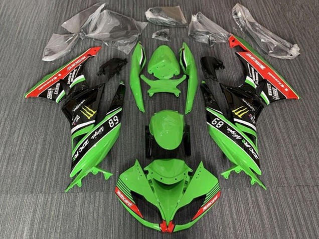 Kawasaki ZX6R Motorrad Verkleidung 2009-2012 - Grun Glanzendes Schwarz Rot Gelb Monster Motocard