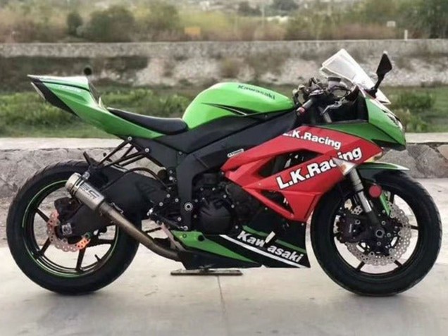 Kawasaki ZX6R Motorrad Verkleidung 2009-2012 - Grun Rot Schwarz Weiss L.K. Rennen
