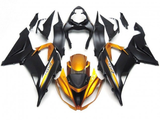 Kawasaki ZX6R Motorrad Verkleidung 2013-2018 - Matt Schwarz Gold