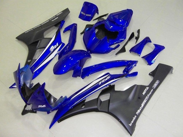 Yamaha YZF R6 Motorrad Verkleidung 2006-2007 - Blau Weiss Matt Schwarz Motul