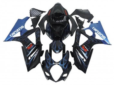 Suzuki GSXR 1000 Motorrad Verkleidung 2005-2006 - Schwarz Hellblau Flamme