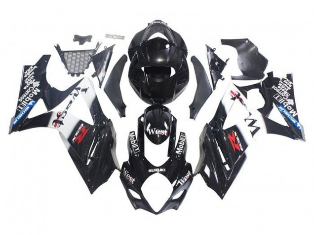 Suzuki GSXR 1000 Motorrad Verkleidung 2005-2006 - Glanzendes Schwarz Weiss West