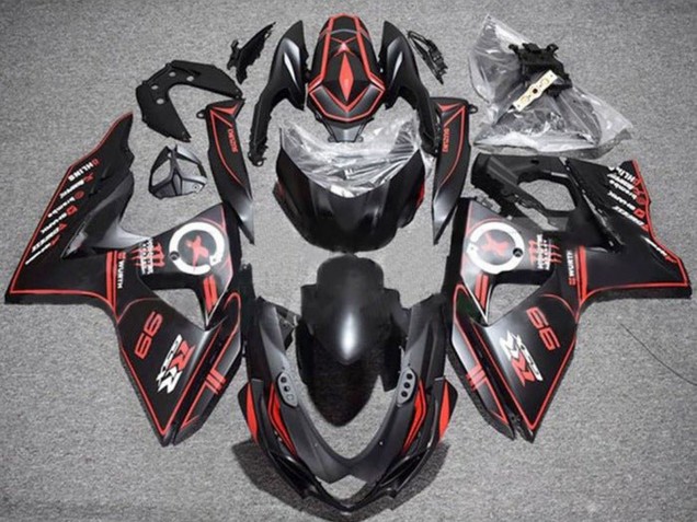 Suzuki GSXR 1000 Motorrad Verkleidung 2009-2016 - Matt Schwarz Rot PinStreifen