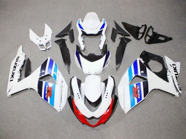 Suzuki GSXR 1000 Motorrad Verkleidung 2009-2016 - Weiss Blau Rot Schwarz Streifen