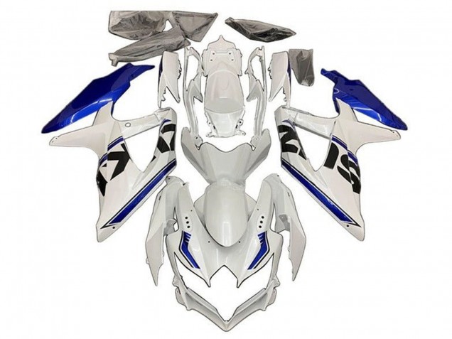 Suzuki GSXR 600 / GSXR 750 Motorrad Verkleidung 2008-2010 - Weiss Blau Schwarz Streifen
