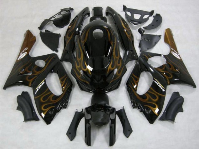 Yamaha YZF600R Thundercat Motorrad Verkleidung 1996-2007 - Schwarz Dunkel gold Flamme