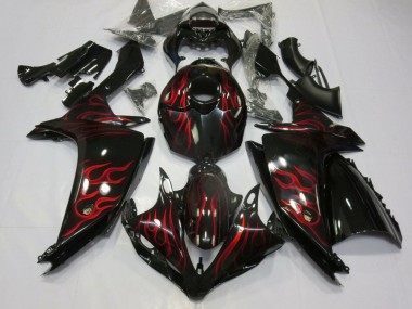 Yamaha YZF 1000 R1 Motorrad Verkleidung 2007-2008 - Glanzendes Schwarz Rot Flamme