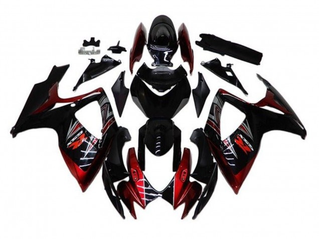 Suzuki GSXR 600 / GSXR 750 Motorrad Verkleidung 2006-2007 - Glanzendes Schwarz Rot