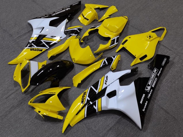 Yamaha YZF R6 Motorrad Verkleidung 2006-2007 - Gelb Weiss Glanzendes Schwarz Motul Michelin