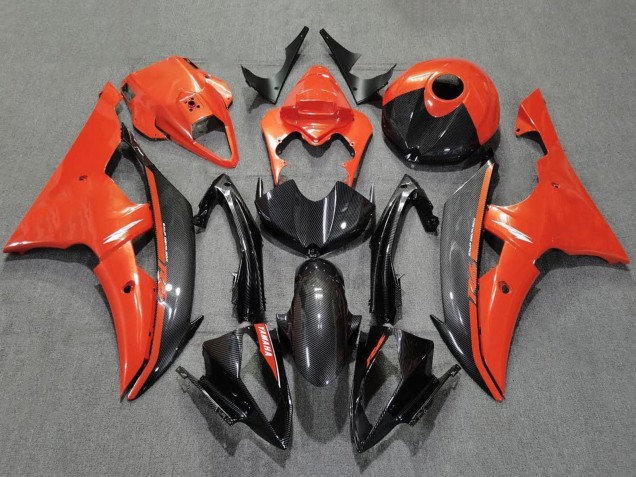 Yamaha YZF R6 Motorrad Verkleidung 2008-2016 - Orange Schwarz Carbonfaser Stil