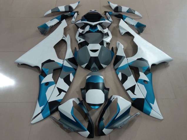 Yamaha YZF R6 Motorrad Verkleidung 2008-2016 - Weiss Blau Grau Schwarz Camouflage