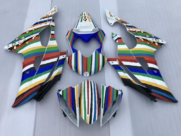 Yamaha YZF R6 Motorrad Verkleidung 2008-2016 - Weiss Blau Grun Gelb Rot Regenbogen Streifen