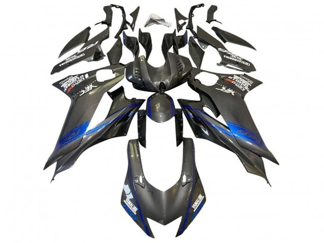Yamaha YZF R6 Motorrad Verkleidung 2017-2023 - Blau Schwarz Kunst Carbonfaser