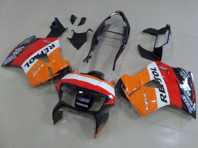 Honda VFR 800 Motorrad Verkleidung 1998-2001 - Orange Weiss Rot Glanzendes Schwarz Repsol