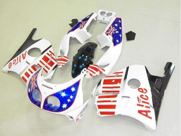 Honda CBR250RR MC22 Motorrad Verkleidung 1990-1998 - Weiss Rot Blau Stern Alice