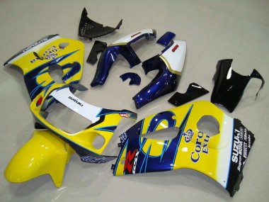 Suzuki GSXR 600 Motorrad Verkleidung 1996-2000 - Weiss Gelb Blau Corona
