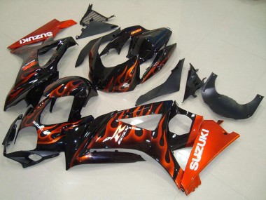 Suzuki GSXR 1000 Motorrad Verkleidung 2007-2008 - Glanzendes Schwarz Orange Flamme