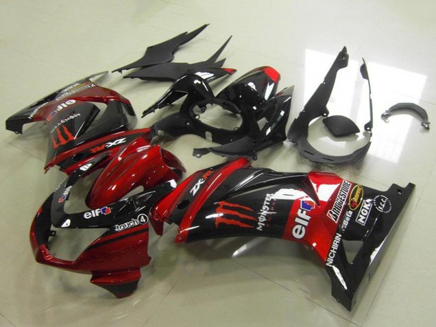 Kawasaki ZX250R Motorrad Verkleidung 2008-2012 - Bonbon Rot Glanzendes Schwarz Elf Touch4 Monster