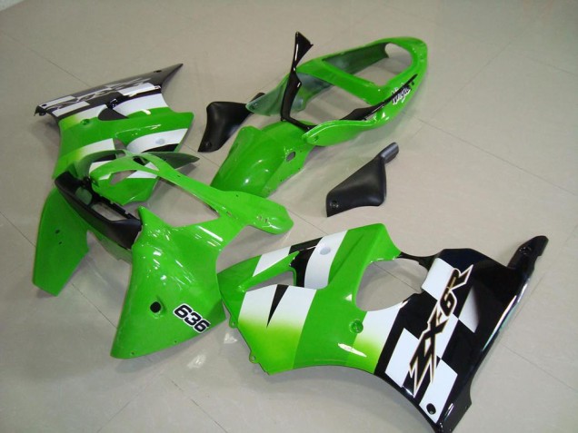 Kawasaki ZX6R Motorrad Verkleidung 2000-2002 - Grun Weiss Schwarz 636