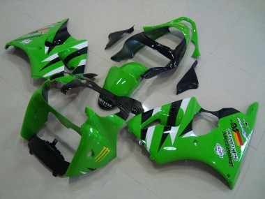 Kawasaki ZX6R Motorrad Verkleidung 2000-2002 - Grun Weiss Glanzendes Schwarz