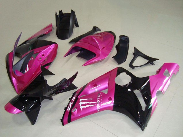 Kawasaki ZX6R Motorrad Verkleidung 2003-2004 - Rosa Schwarz Weiss Monster
