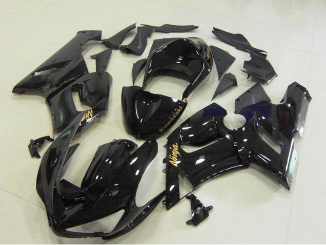Kawasaki ZX6R Motorrad Verkleidung 2005-2006 - Glanzendes Schwarz Gold Aufkleber