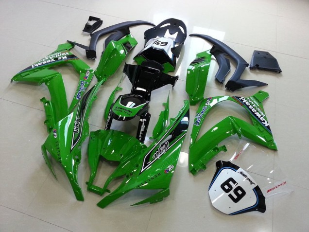 Kawasaki ZX10R Motorrad Verkleidung 2011-2015 - Grun Glanzendes Schwarz Elf Henleys Vent-Axia 69