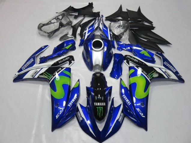 Yamaha YZF R3 Motorrad Verkleidung 2015-2018 - Blau Weiss Schwarz Grun MoviStar Monster