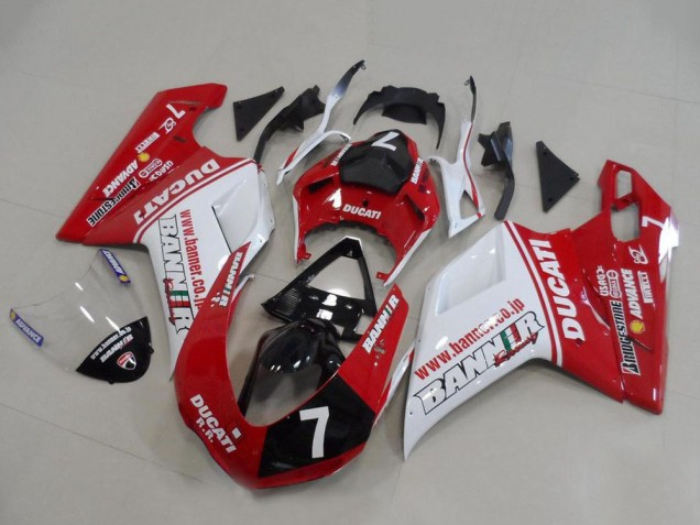 Ducati 848 1098 1198 Motorrad Verkleidung 2007-2014 - Weiss Rot Glanzendes Schwarz Banner 7