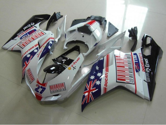 Ducati 848 1098 1198 Motorrad Verkleidung 2007-2014 - Weiss Blau Rot Glanzendes Schwarz American Flag Tim 27
