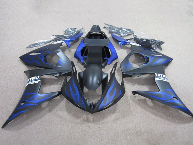 Yamaha YZF R6 Motorrad Verkleidung 2003-2004 - Matt Schwarz Blau Flamme