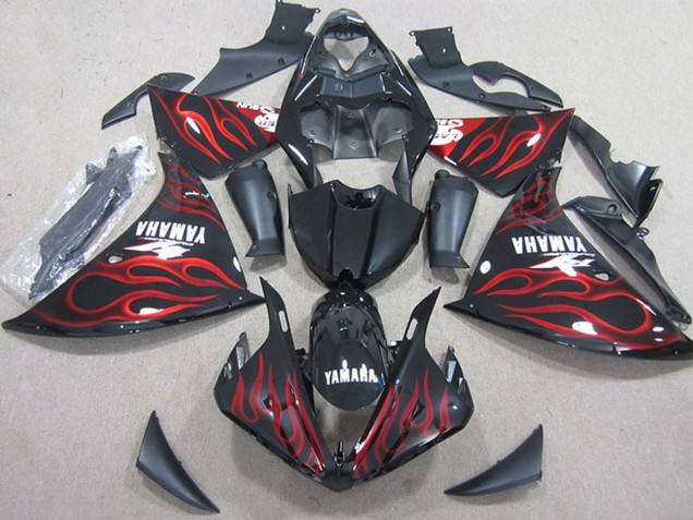 Yamaha YZF R1 Motorrad Verkleidung 2009-2011 - Glanzendes Schwarz Rot Flamme