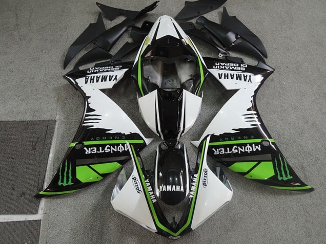 Yamaha YZF R1 Motorrad Verkleidung 2009-2011 - Weiss Schwarz Grun Monster Semakin Didepan