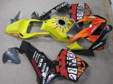 Honda CBR600RR Motorrad Verkleidung 2003-2004 - Gelb Orange Glanzendes Schwarz Rossi Repsol 46