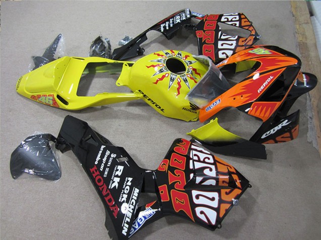 Honda CBR600RR Motorrad Verkleidung 2005-2006 - Schwarz Orange Gelb Rossi Repsol