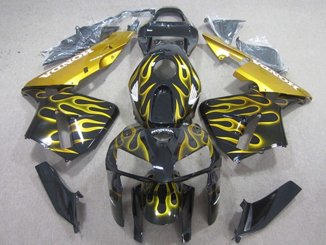 Honda CBR600RR Motorrad Verkleidung 2005-2006 - Glanzendes Schwarz Gelb Flamme
