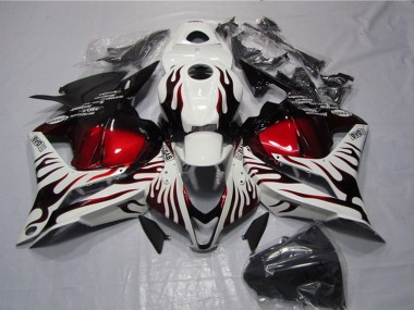 Honda CBR600RR Motorrad Verkleidung 2009-2012 - Weiss Rot Glanzendes Schwarz Flamme