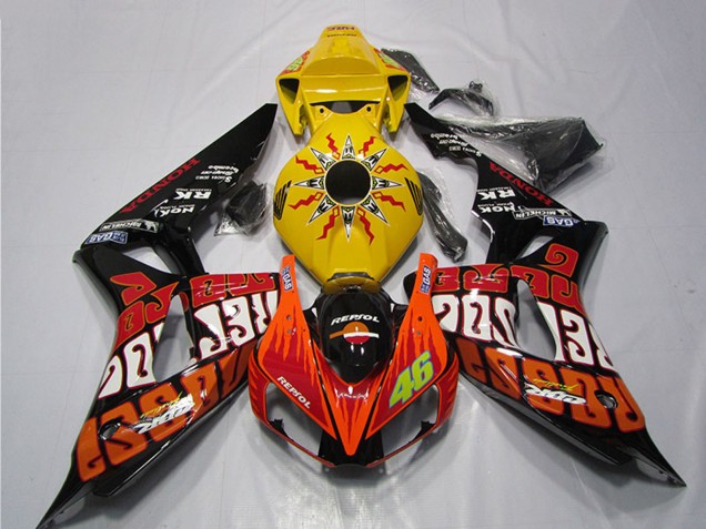 Honda CBR1000RR Motorrad Verkleidung 2006-2007 - Gelb Orange Glanzendes Schwarz Rossi Repsol 46